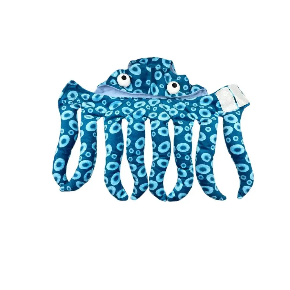 Octopus Dog Costume Blue Circle Print Plush Hood